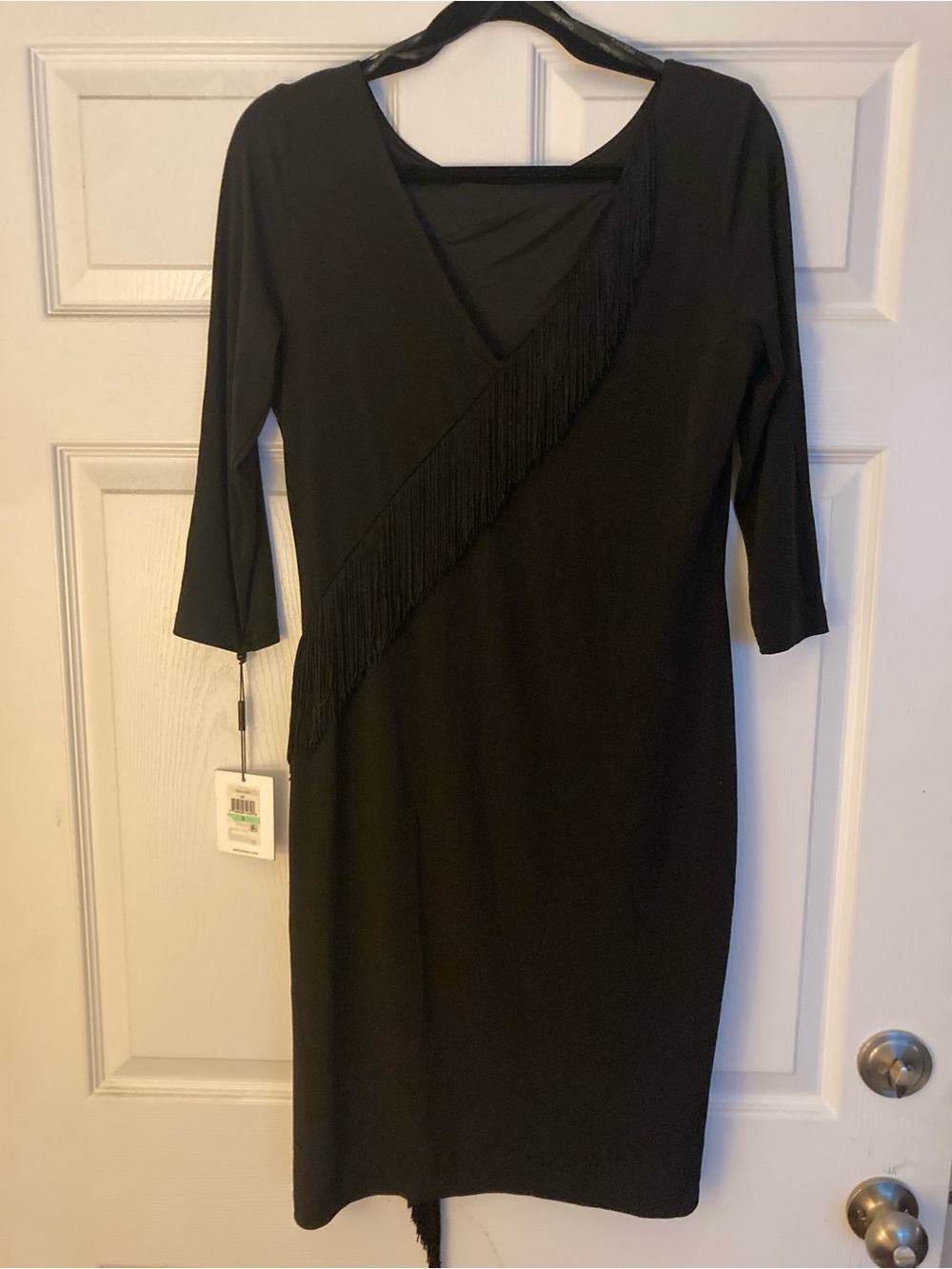 CALVIN KLEIN Asymmetrical Fringe Little Black Dress - Size 8 - NEW WITH TAGS